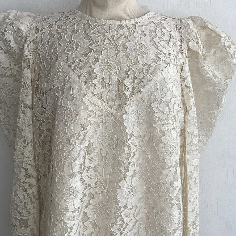 Express ivory lace whimsygoth, Victoriana, cottagecore puff sleeve blouse  M NWT - Picture 4 of 10